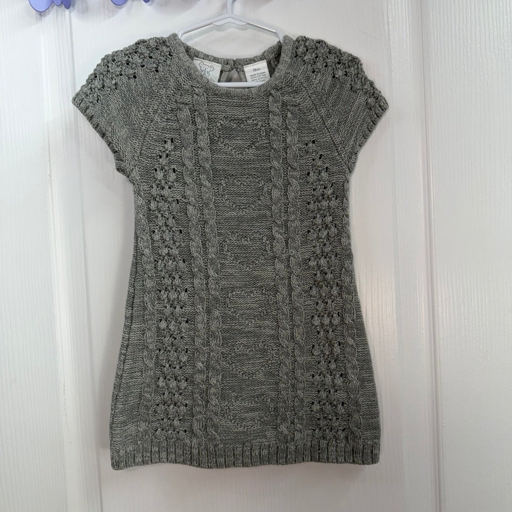 Koala Kids girl's gray‎ cable knit short sleeve cotton sweater dress 18 months